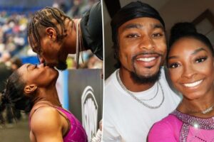 Just In: Simone Biles’ Husband Jonathan Owens shower kisses on his Wife as She Becomes the Most Decorated U.S. Gymnast in Olympic History...see more