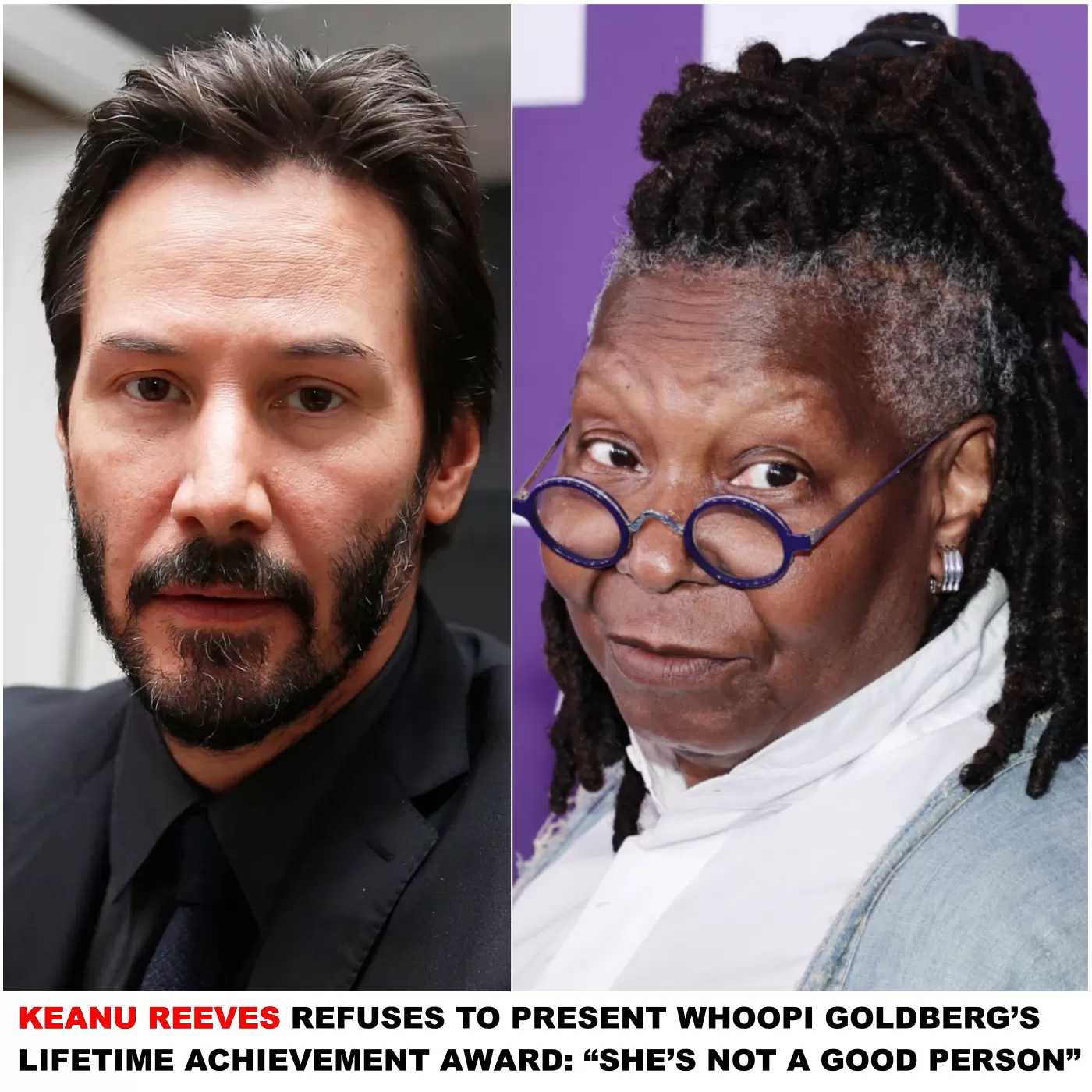 Breaking News : Keanu Reeves Refuses to Present Whoopi Goldberg’s Lifetime Achievement Award: “She’s Not a Good Person”