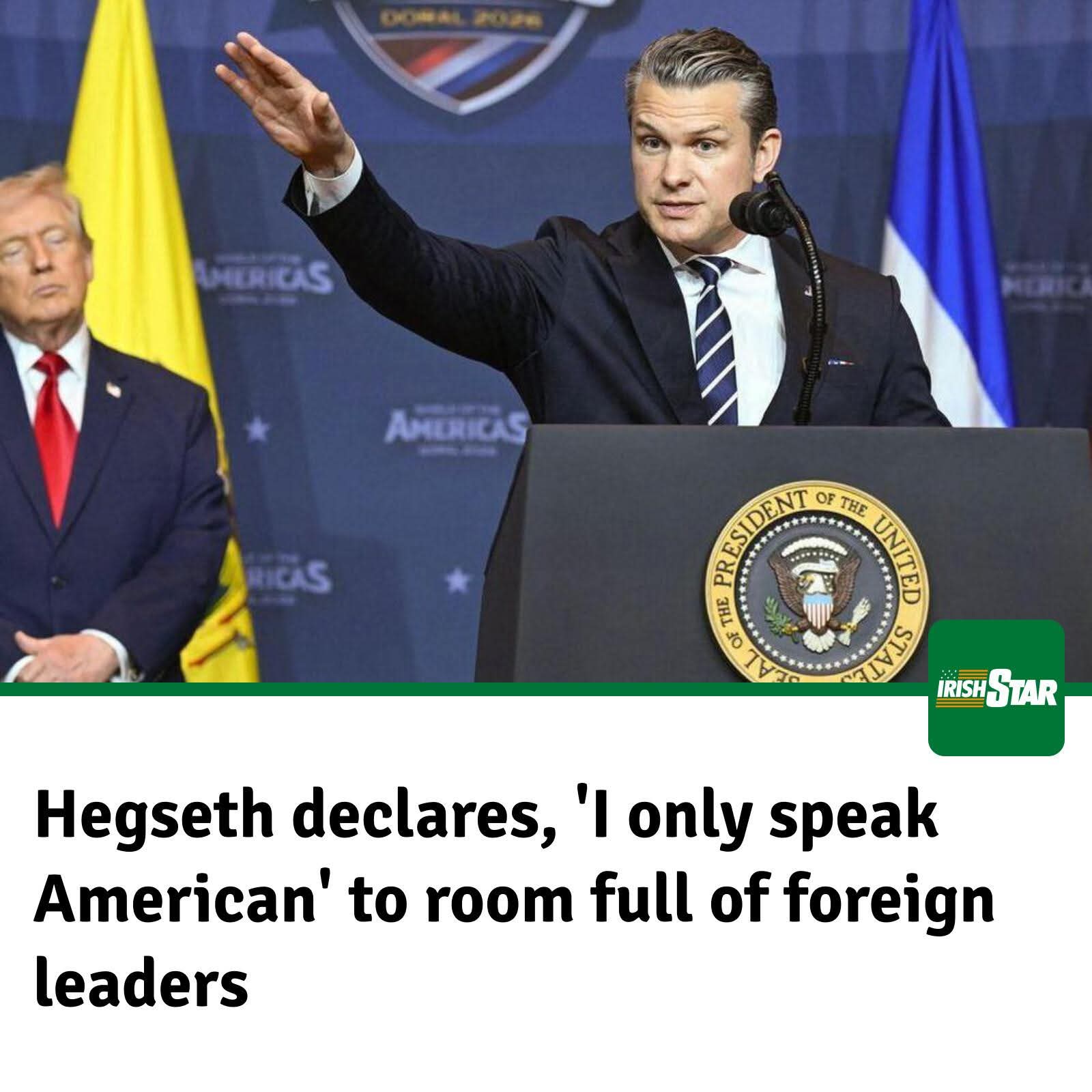 Breaking News: Defense Secretary Pete Hegseth proudly and embarrassingly declared that he only "speaks American" while in a room filled with leaders from Latin America....see more